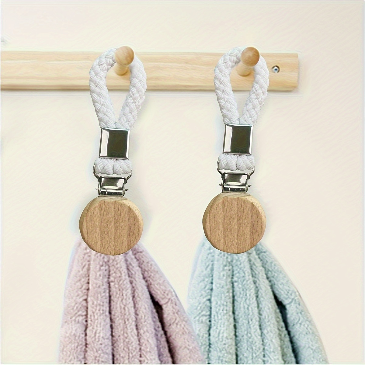 2pcs Braided Cotton Loop Towel Clip with Metal Clamp Multipurpose Cloth  Hanger for Home Bathroom Kitchen Home Storage : : Home & Kitchen