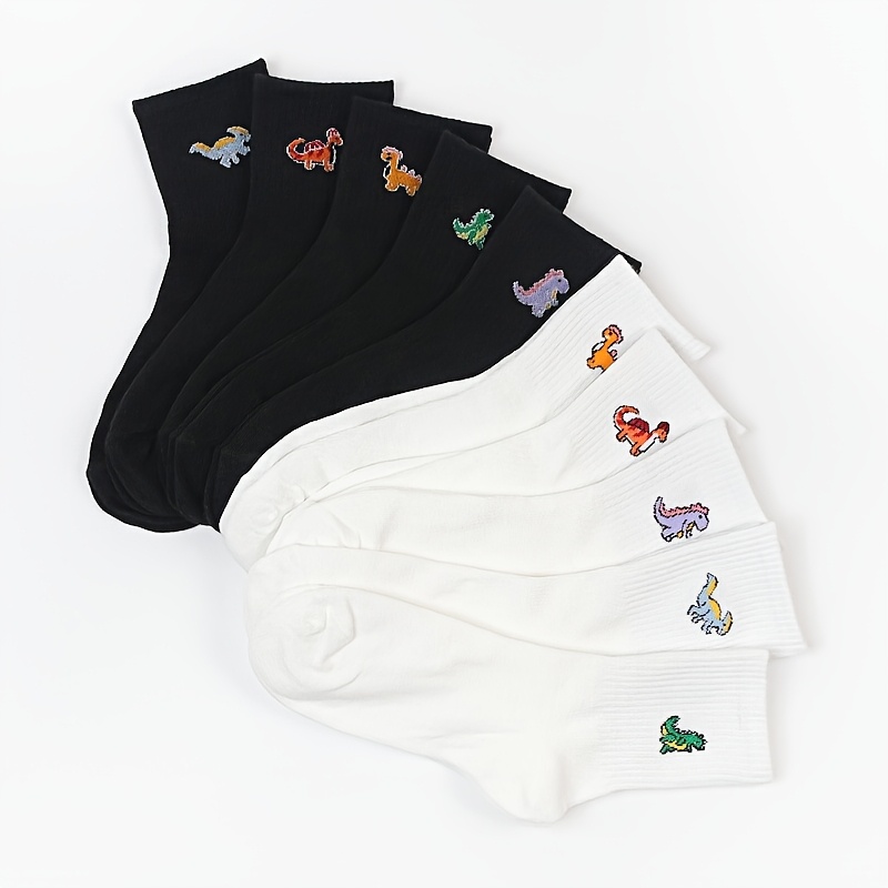 Image of 10 Pairs Unisex Comfortable Cute Cartoon Dinosaur Animal Pattern Suitable For Daily Use