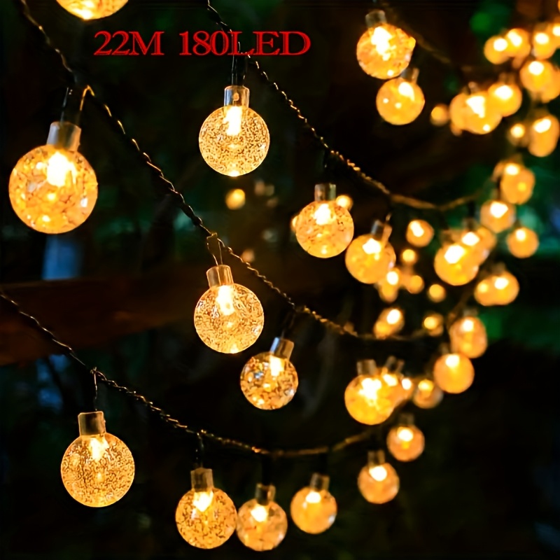 Image of 12m/22m Outdoor Crystal Ball Lamp String, 80/180 Led Mini Lamp Ip65, , Button Control, Suitable For Wedding, Birthday, Home, Christmas, Halloween Decorations, Fall Decorations For Home -warm White