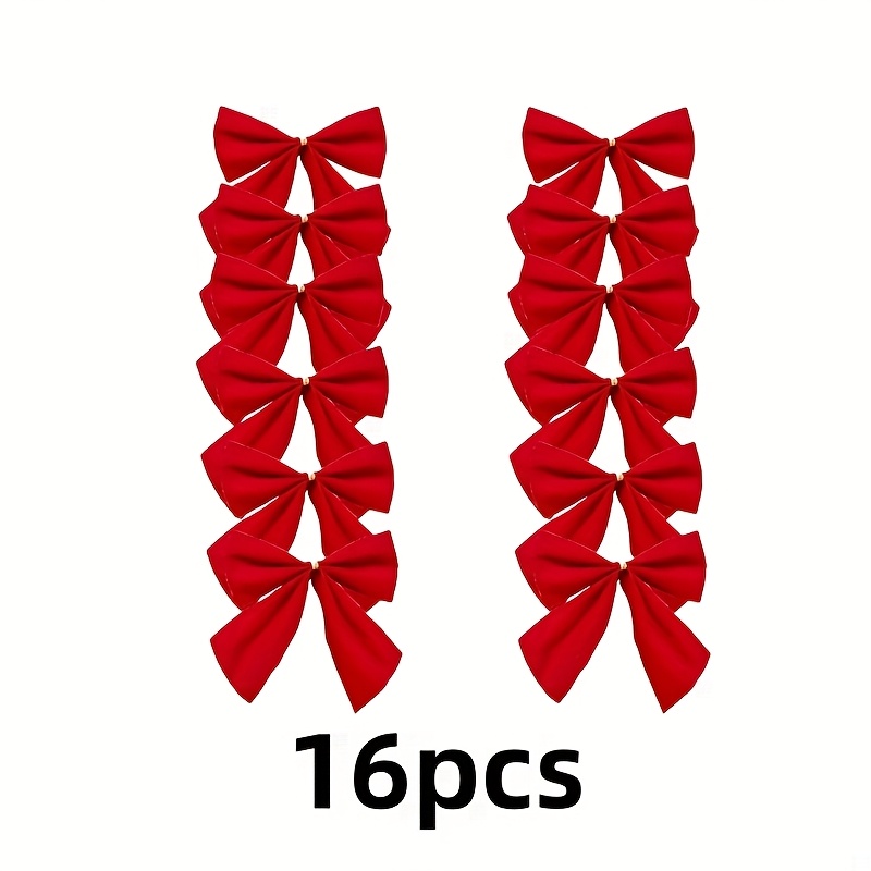TEMU 16 pezzi Fiocchi di Natale Rossi - Ornamenti Lisci per le Feste, Forma Elegante a Papillon, Adatti per Natale, Matrimoni, Feste, San Valentino -