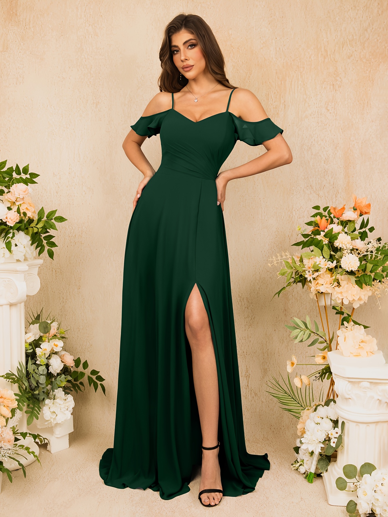 glossy satin fit bridesmaid dress shoulder design - Temu