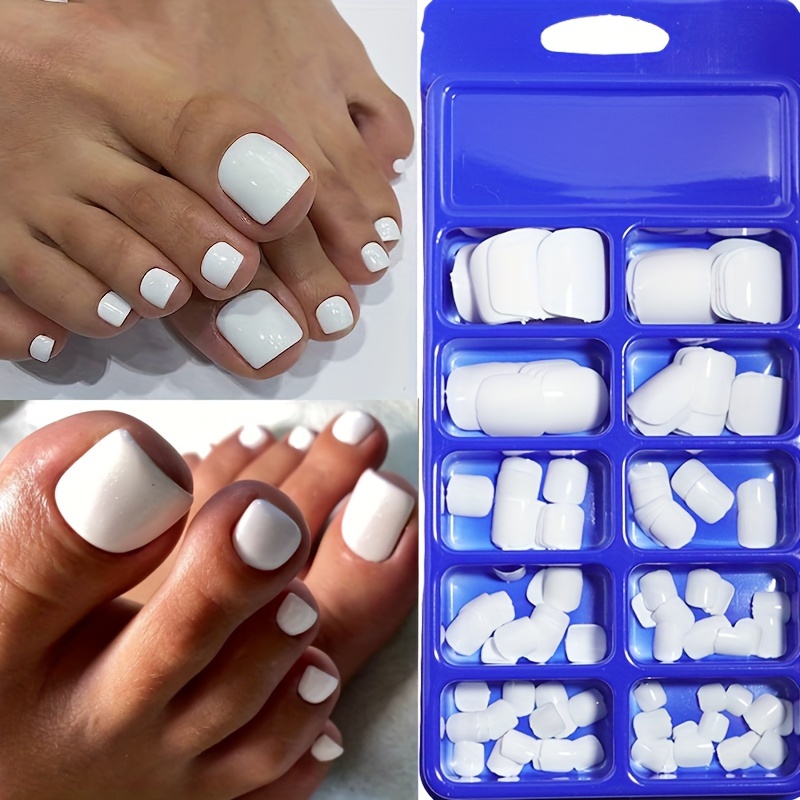 

100pcs Matte White False Toenails Set In , Full Cover Artificial Toe Nail Tips For Diy Nail Art