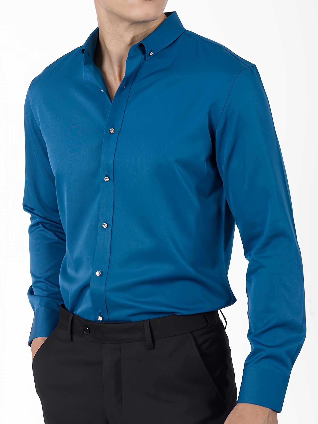 1pc mens wrinkle free stretch dress shirt loose fit button - Temu Bahrain