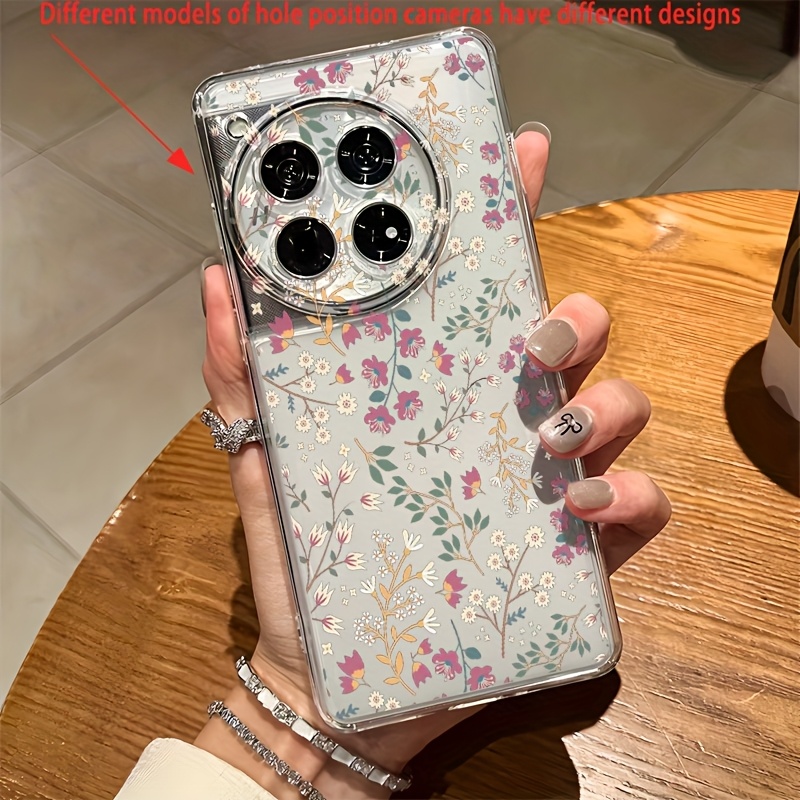TEMU Phone Case - A Transparent Soft Case Featuring Vintage Flowers And Plants, Designed For For Oneplus Models Including 13, 13r, 13t, And