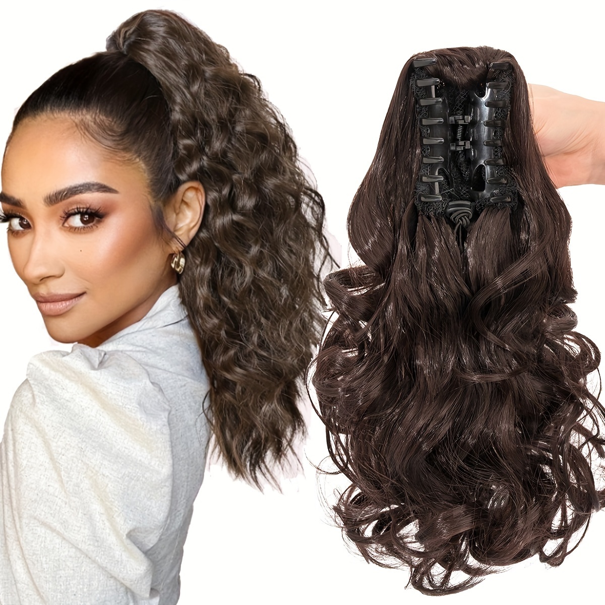   14 ponytail extensions claw short thick wavy curly claw clip in pony tails hairpiece soft natural looking synthetic hairpiece for women medium blonde with white blonde highlights for halloween gift details 0