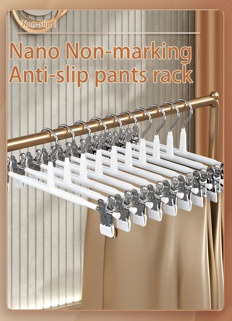 50 pack stainless steel pants hangers with adjustable clips   ease of use metal clothes hangers for wardrobe and home use for skirts and garments clothes pins details 0