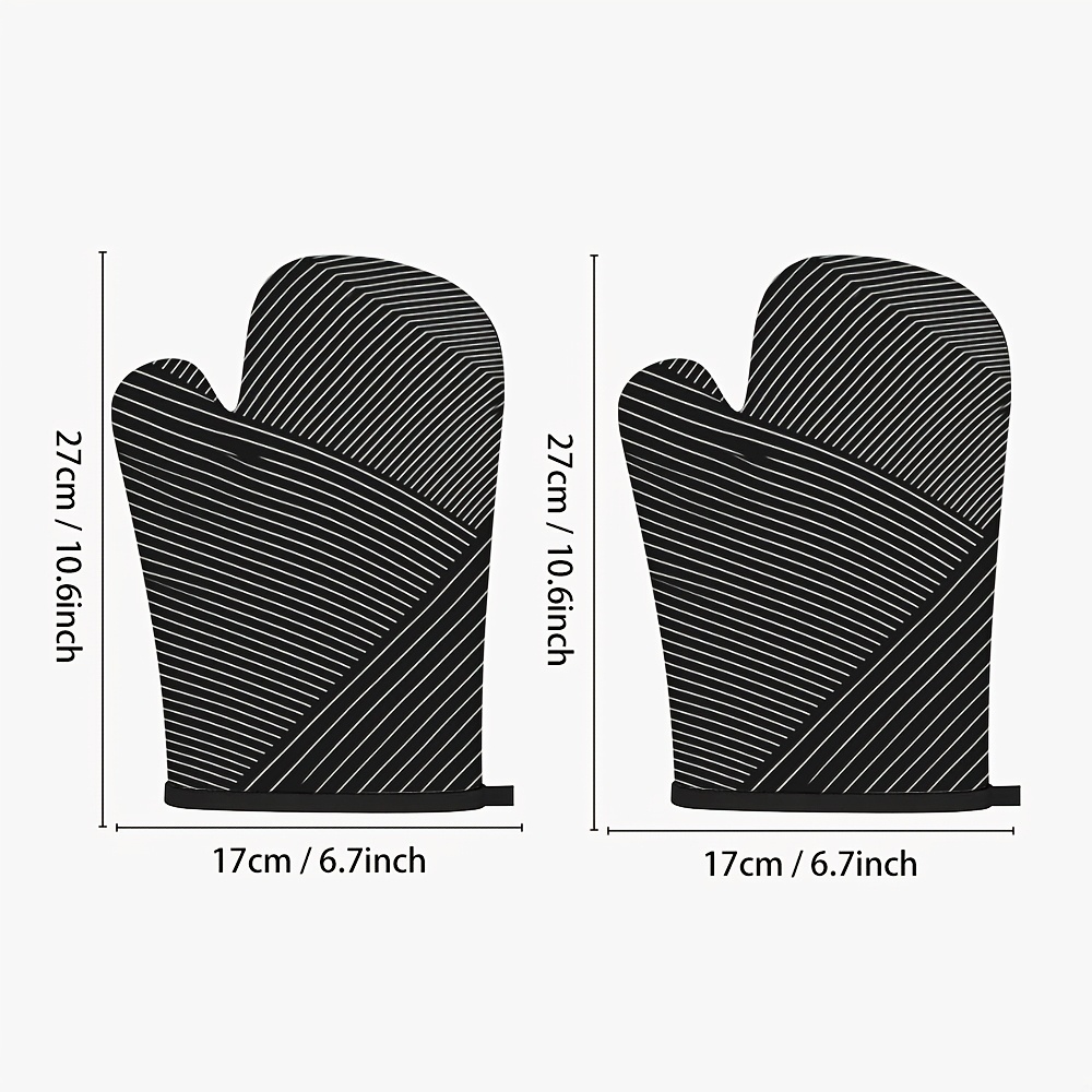 TEMU 2 Oven Mitts, Black With Geometric Segmented White Diagonal Stripe Print, 10.63 X 6.69 Inches, Housewarming Gift, Heat-resistant, Suitable For