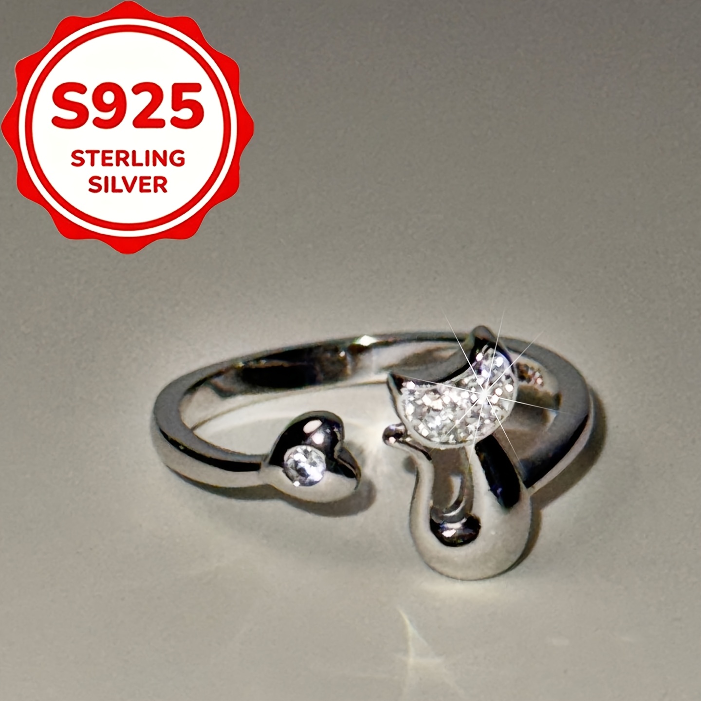 Women's S925 Silver Cute Cat Ring with Zirconia, Gift