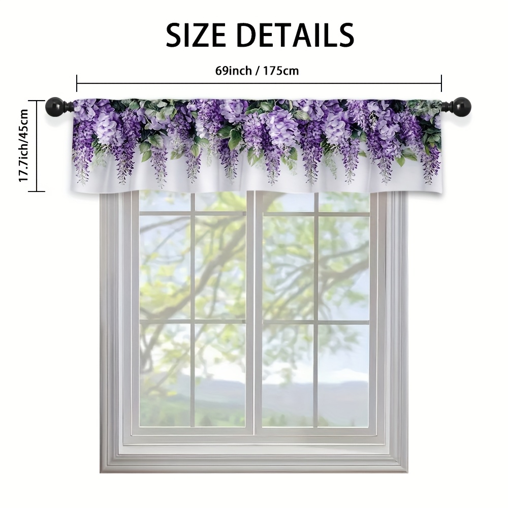 TEMU 1pc Of Purple And White Curtains Featuring Spring Flowers And Trees â Enhance Your Holiday Decorations. Perfect For Short Windows In Rooftop