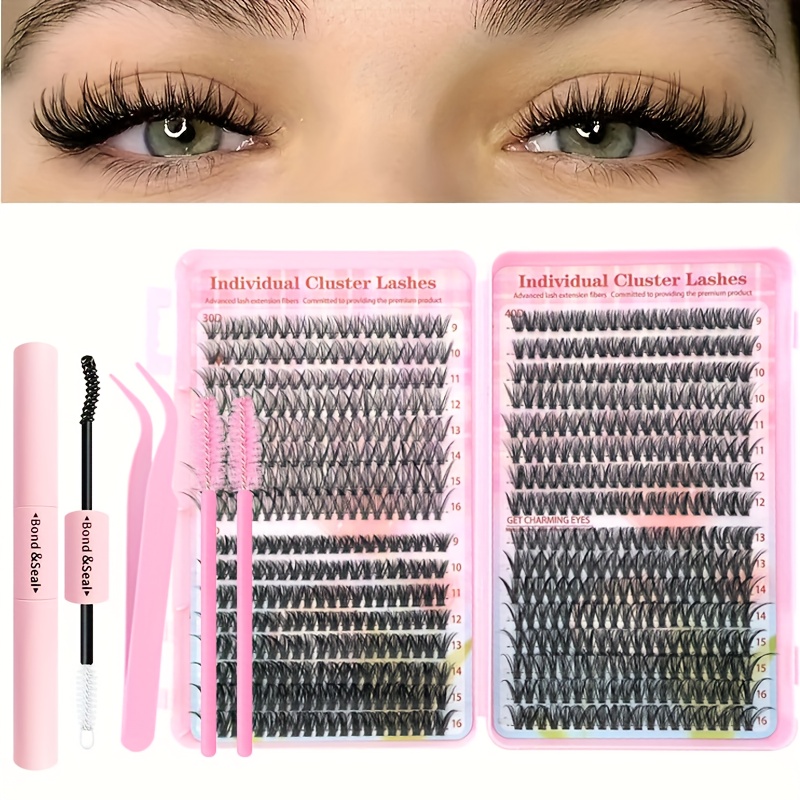 Eyelash Cluster Set 9-16mm Mixed Volume Wispy Eyelash Cluster D - Eyelash Extension Kit Spiky Cat Eye Lash Single False Eyelash Cluster Set 0.05mm Ultra-thin 30/40/50d