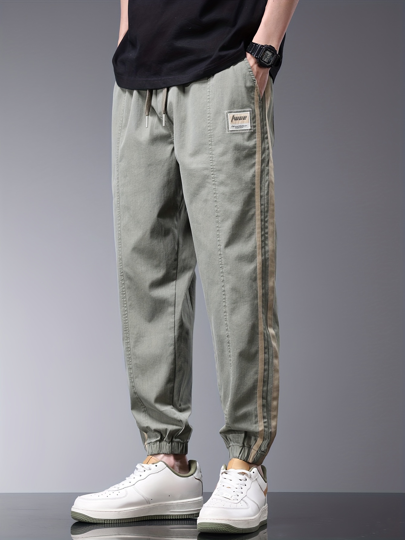 striped men's casual cotton blend thin drawstring cropped Temu Italy