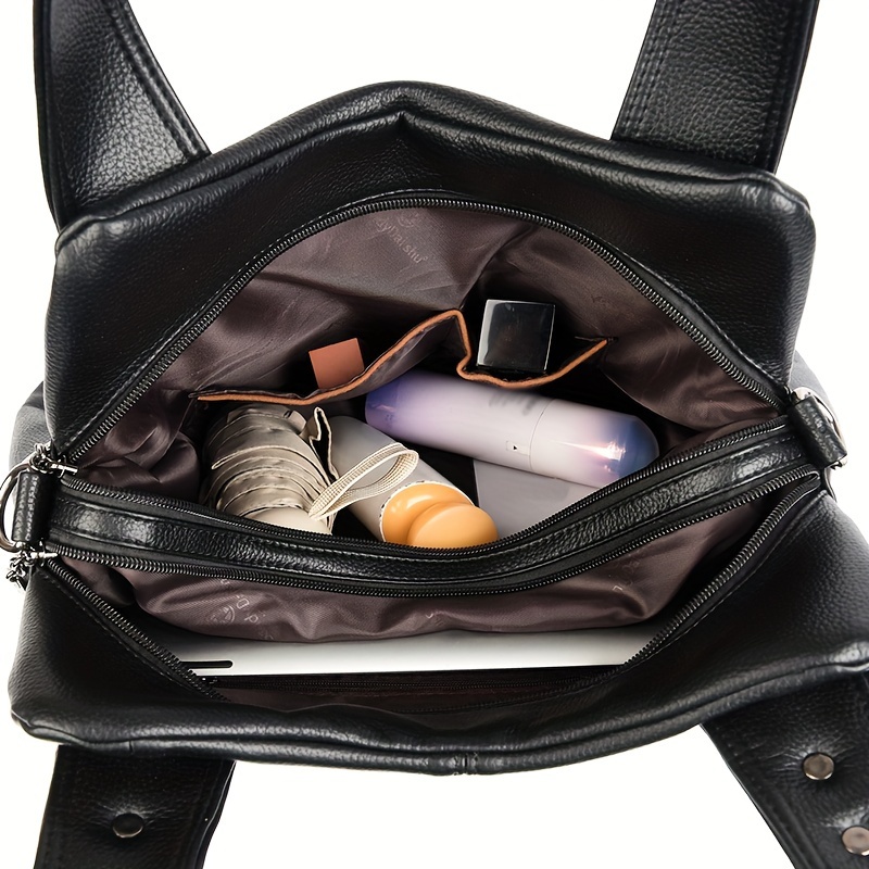 womens casual shoulder bag burgundy solid color lightweight with adjustable strap zipper closure polyester lined edge paint multi pocket crossbody handbag for travel commuting dating shopping holiday theme Product details 5