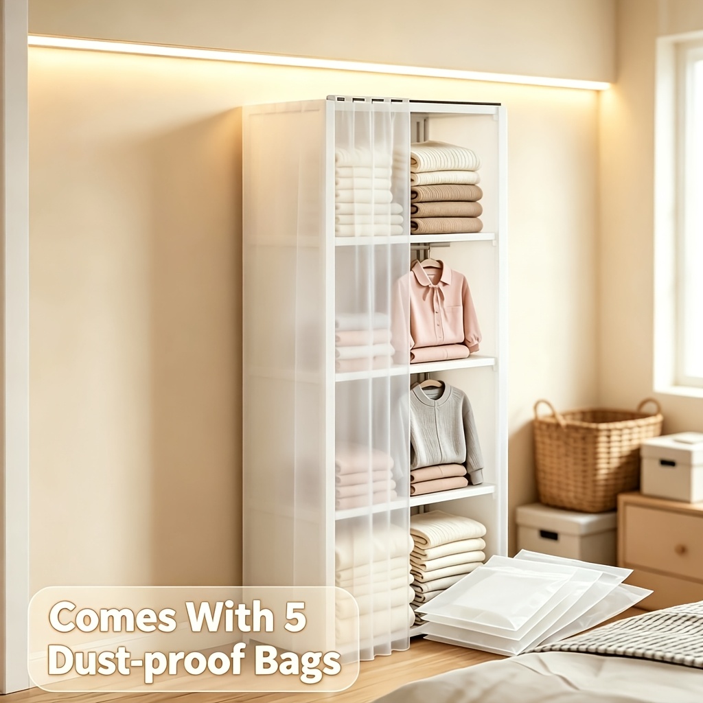 TEMU 1-row/2-row Multifunctional Dust-proof Clothing Storage Rack, Large-capacity Clothing Storage Cabinet, With Sturdy Dividers, Comes With 5