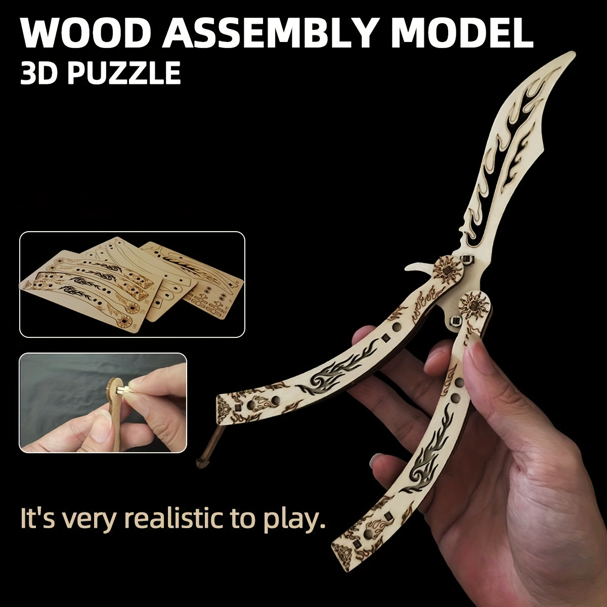 Wooden Butterfly Claw 3D Puzzle Toy Light Yellow