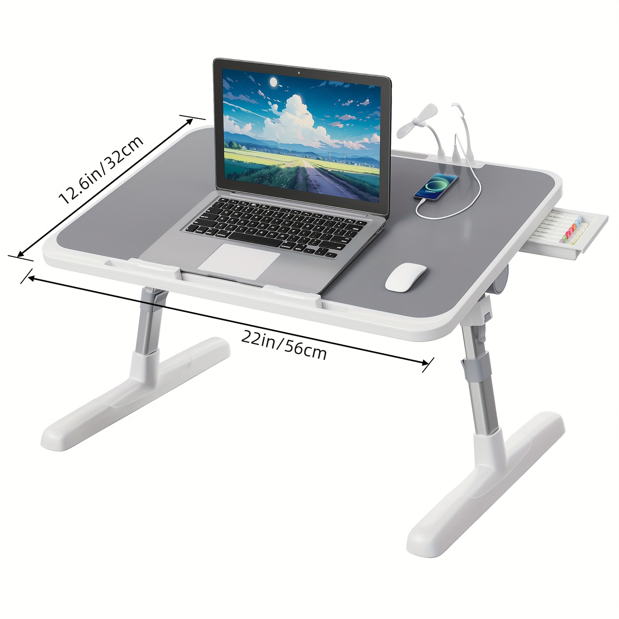TEMU Lap Desk Bed Tray Table, Adjustable Laptop Stand For Bed With Usb/light/ Fan/drawer, Portable Laptop Desk Table For Bed/couch/sofa/