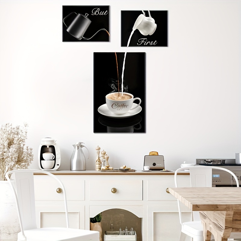 

3pcs Canvas Print Wall Art Set - "but First, Coffee" Modern Bar Sign Decor For Kitchen, Dining & Office Spaces, Unframed Coffee Motif Decorations