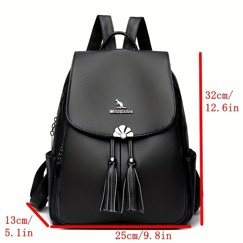 elegant black tassel backpack large capacity multi pocket  display picture 3