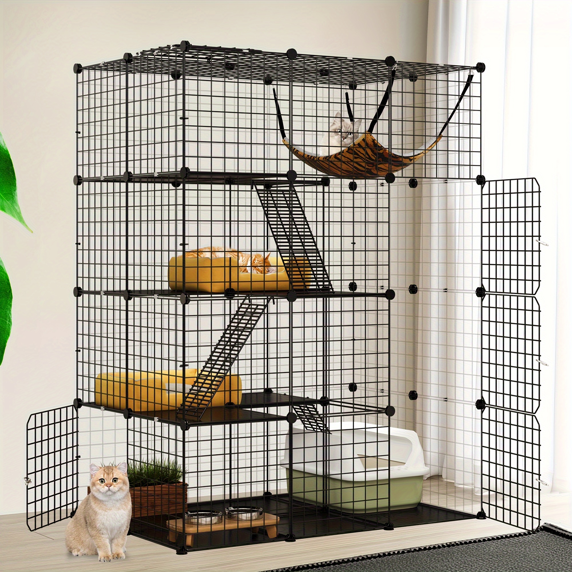 

Balconera 4-tier Indoor Cat Enclosure With Hammock - Large Metal Wire Playpen Kennel For 1-3 Cats