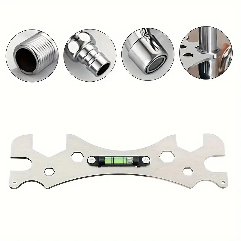 1pc home bathroom wrench universal bathroom wrench thickened stainless steel rust proof material hexagonal level multi functional hexagonal wrench curved level ruler shower special tools plumbers tool details 6