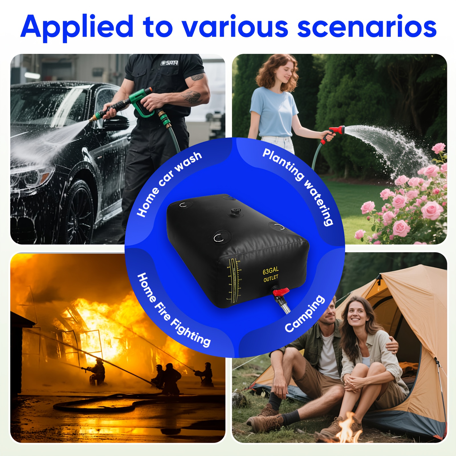 Water Storage Bladder W/Water Level Indicator, Large Capacity Foldable Water Storage Containers, Portable Emergency Water Tank Water Bag for RVs, Fire Prevention, Irrigation Water Bladder Tank, Fire Prevention, Drought Resistance