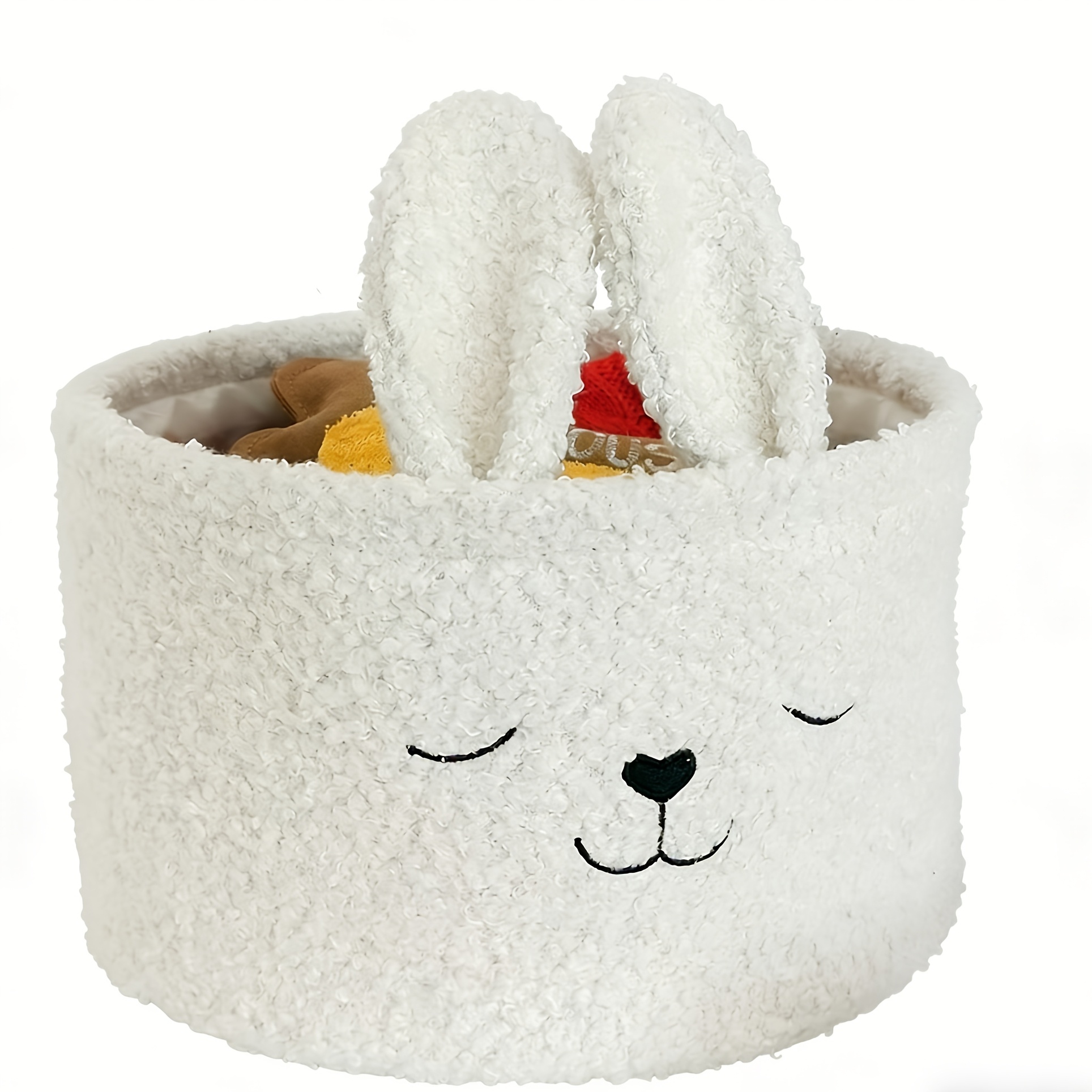 Image of 1pc Cute Bunny Teddy Fleece Storage Basket - Soft Plush Organizer For, Blankets, And Home Decor Bunnybasket Easterbasket, Christmas Basket