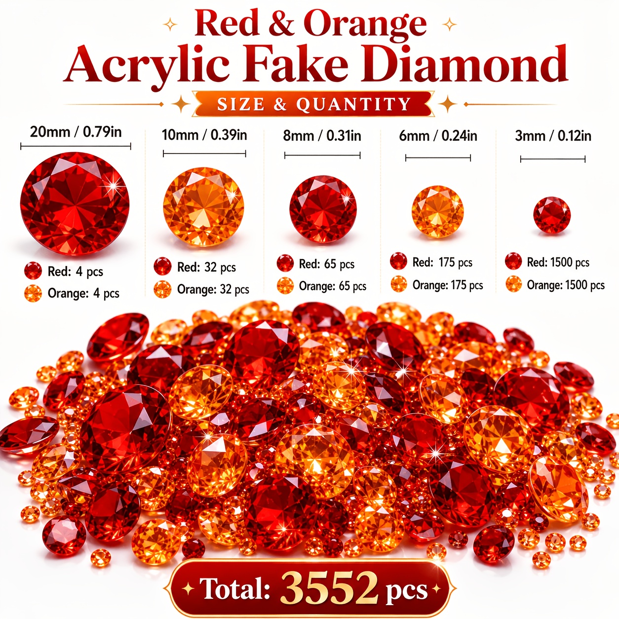 TEMU 3552 pz Diamanti Finti Cristalli Rossi e Arancioni Trasparenti Adatti per Artigianato, Nail Art, Riempitivi per Vasi, Centrotavola Spargitabella
