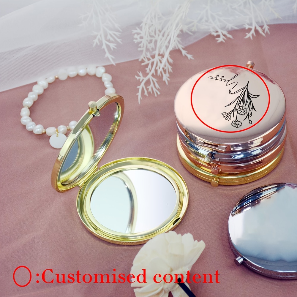 

1pc Personalized Customized Small Mirror, Elegant Stainless Steel Makeup Magnifying Mirror, Pocket Size, Custom Name Engraved, Perfect Bridesmaid Gift, No Gift Box Included