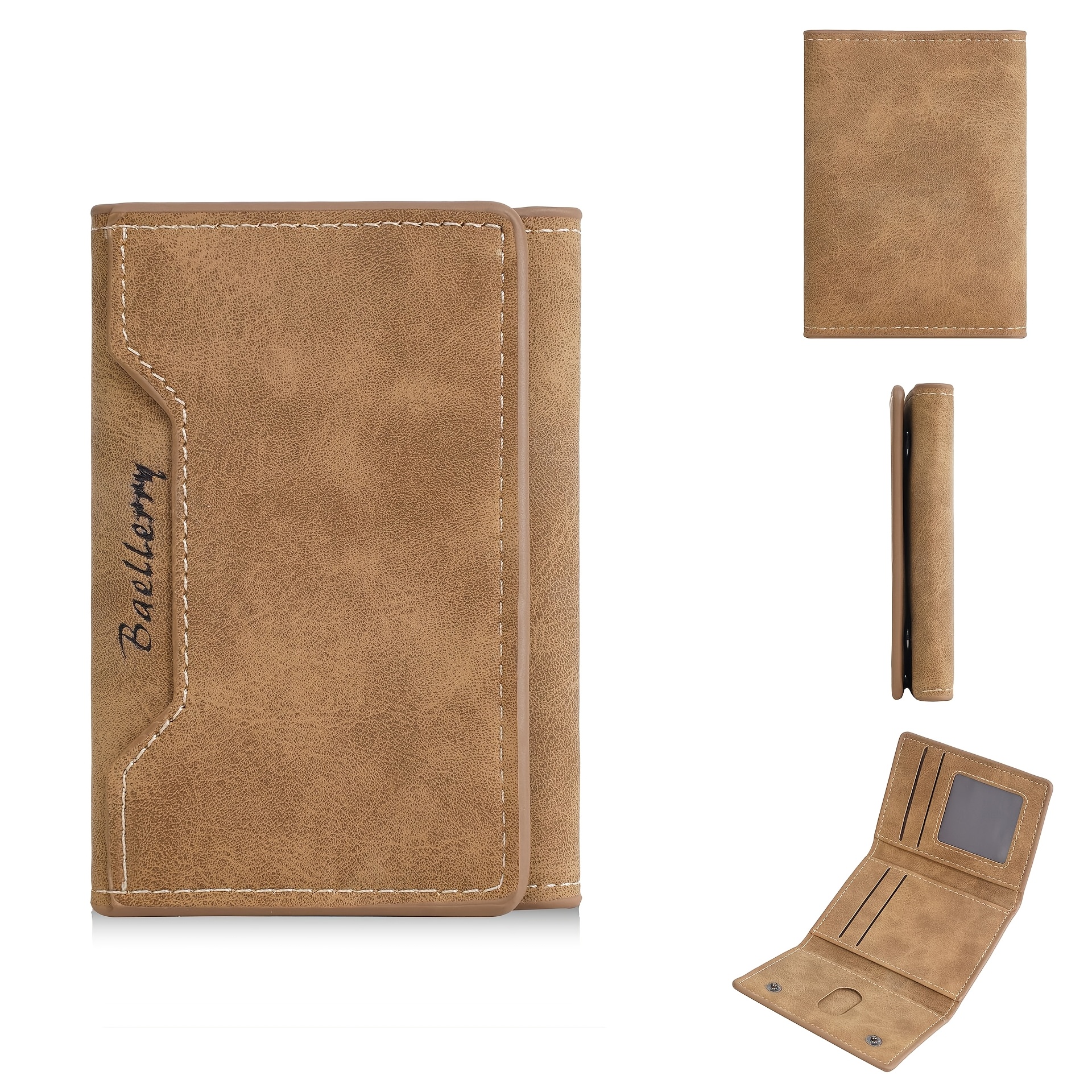Image of Men's Wallet With Rfid Protection Men's Trifold Card Holder Wallet, Faux Leather Slim Credit Card Case, Matte End Thin Compact Wallet For , Brown