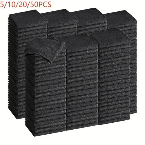 20 50pcs ultra soft microfiber cleaning towels lightweight square black ideal for car detailing and home use in kitchen bathroom bedroom and living room