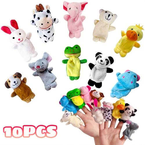 10pcs soft plush animal finger puppets set with eyes poses pastel vibrant colors interactive toys for early learning sensory play birthday party favors christmas halloween gifts