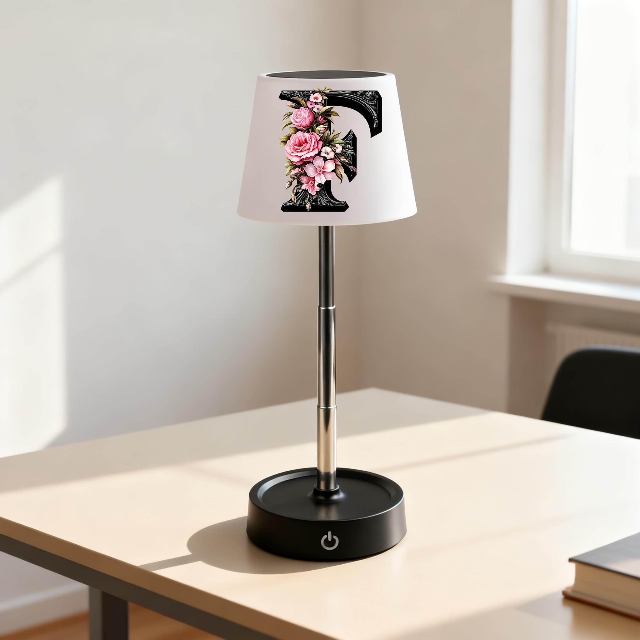 Adjustable Height Floral Monogram Desk Lamp
