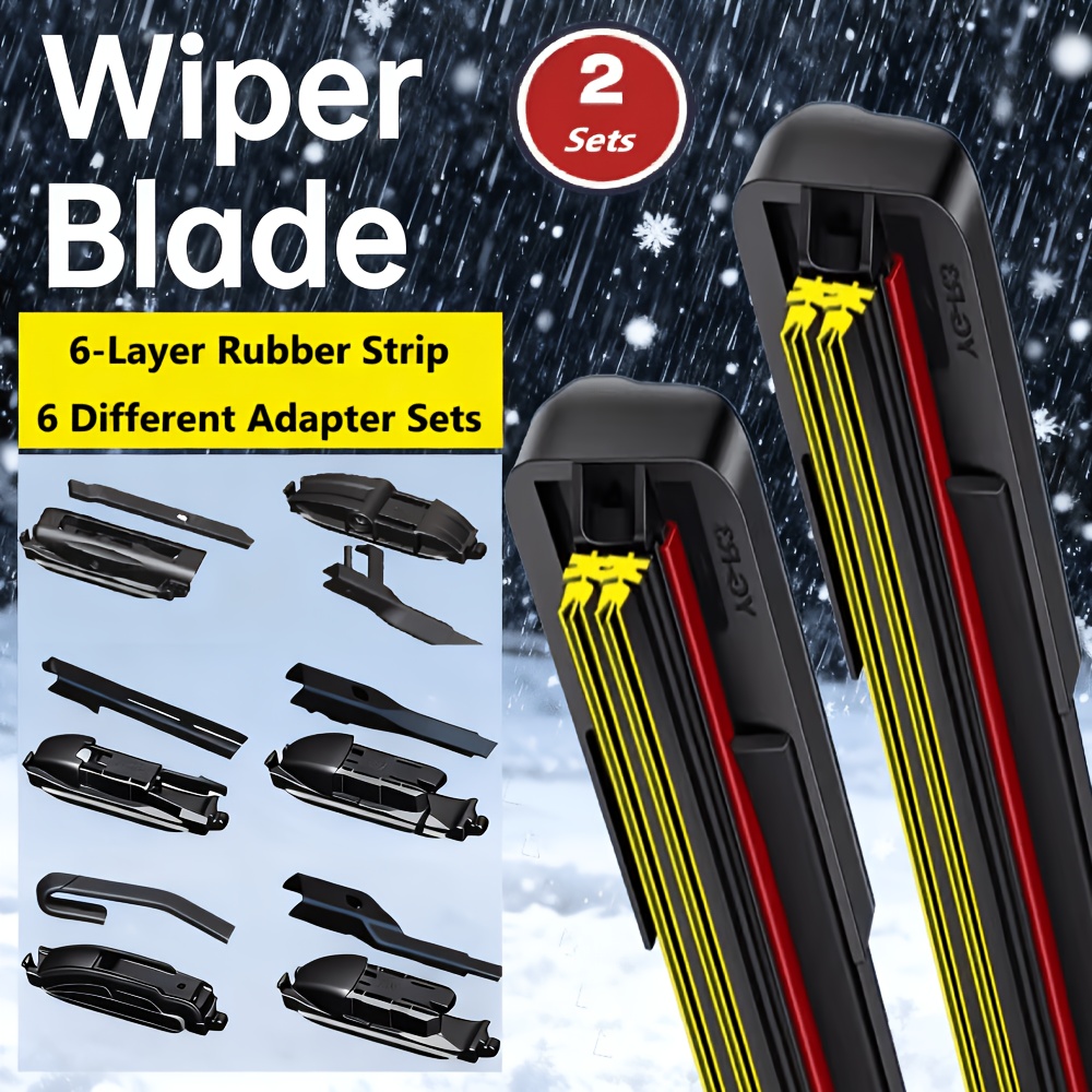 TEMU 6-layer Universal Boneless Wiper Blade 6 Replaceable Adapter Sets Wiper For Vehices Fit For 99% Of Lhd&rhd Vehicle Models