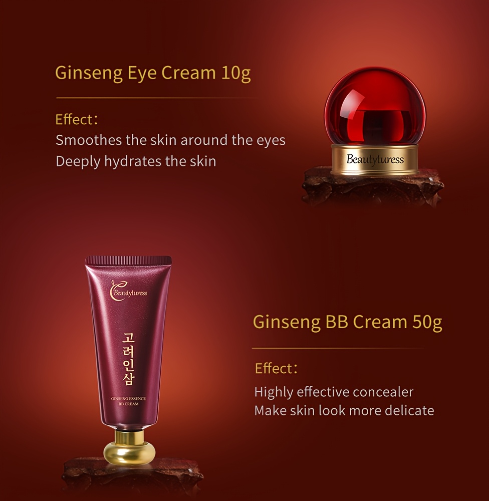 Colecție de îngrijire a pielii cu esență de ginseng coreean - Conține extracte vegetale, oferă hidratare profundă, întărește pielea, are o formulă ușoară și non-grasă, nu se aglomerează, prezentată într-o cutie cadou festivă
