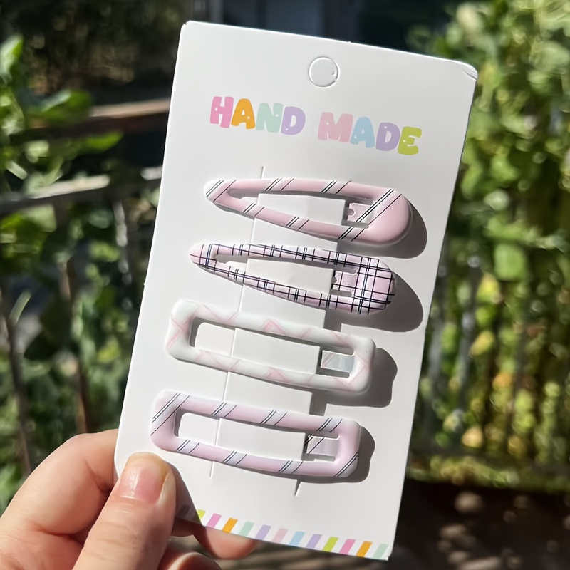 4pcs Cute Kawaii Plaid & Polka Dot Hair Clips for Women - Sweet Style Alloy Snap Hairpins with Colorful Patterns, Perfect for Birthdays & Everyday Use, Hair Accessories, Playful Hairpins, Durable Hairpins