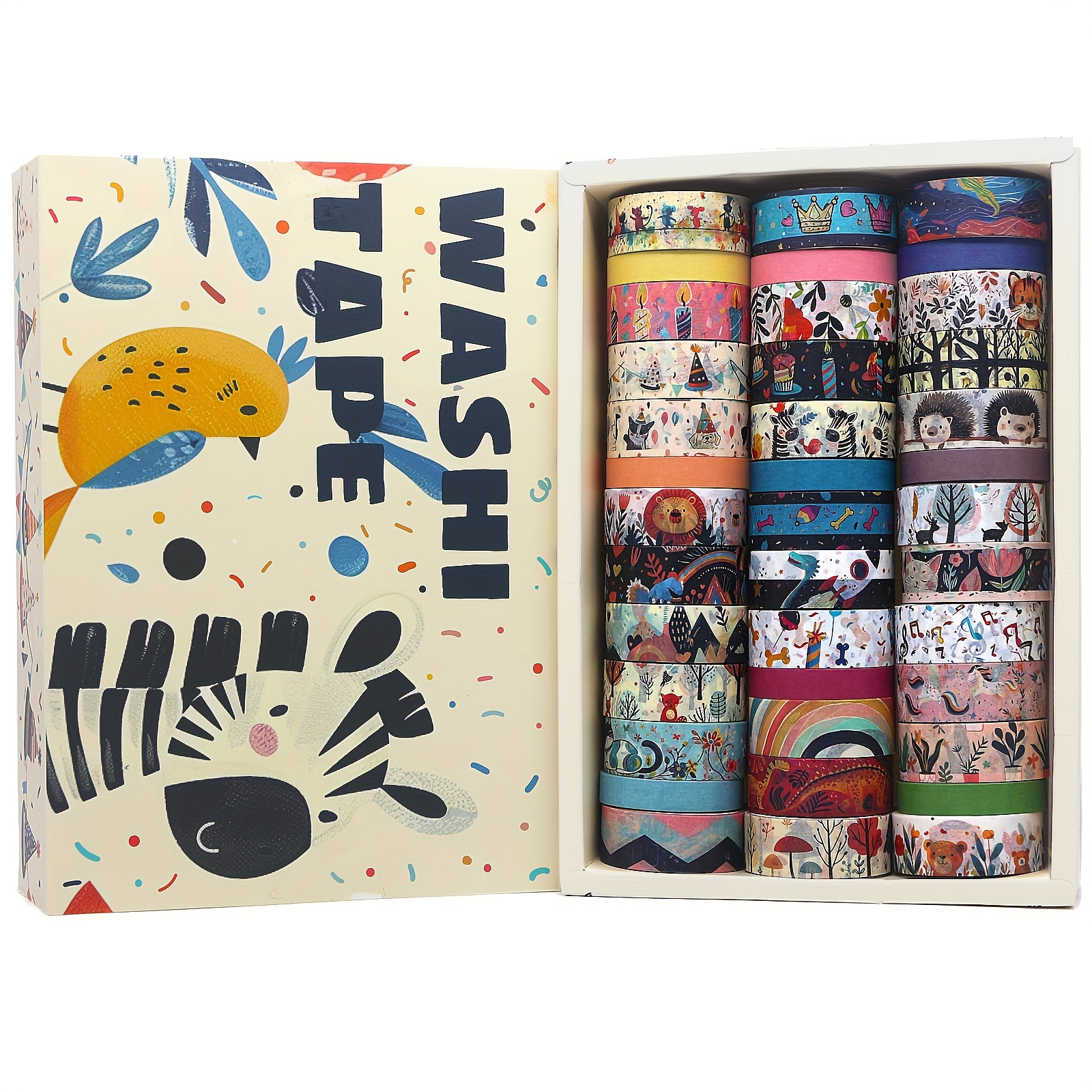 Image of 39 Rolls Cute Cartoon Washi Tape Set, Animal And Party Decorative Tape For Journaling, Scrapbooking, Planner, Crafts And Gift Wrapping