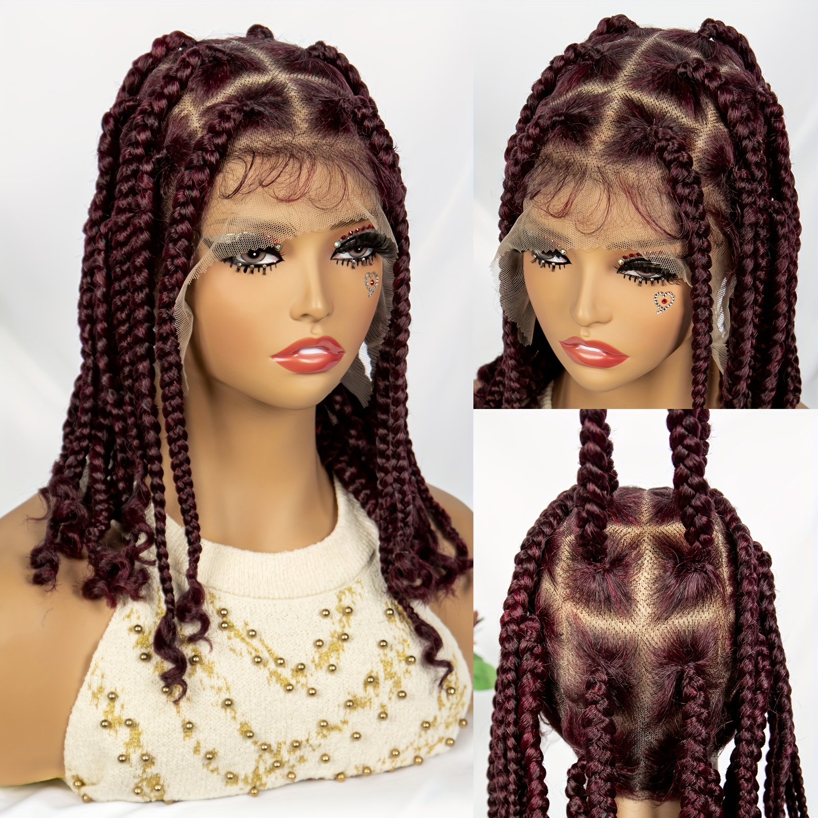 

Elegant Women's Full Lace Wig With Braided Twists, Fiber, Body Wave, 150% Density, Suitable For All - Synthetic Hairpiece