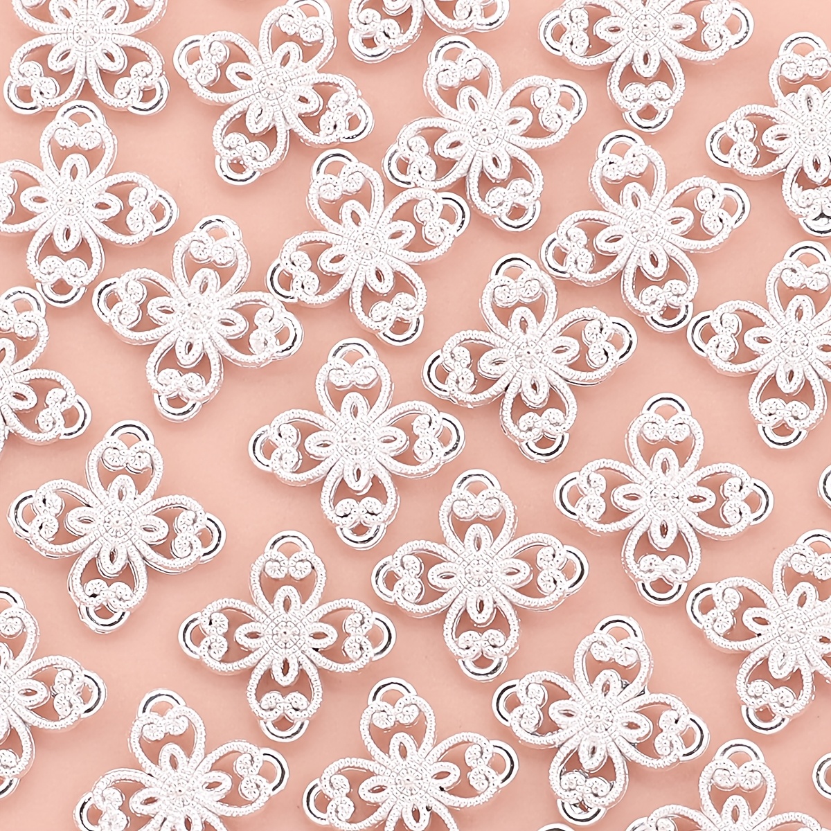 TEMU 28pcs Pièces de de fleur à côtés Bijoux argentés Pendentifs à double trou Connecteurs en de Pendentifs de boucles d'oreilles Bracelet Collier