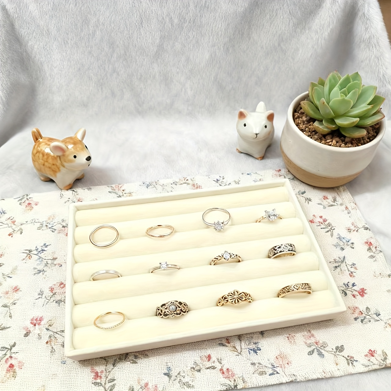 Velvet Half-Visible Jewelry Tray Set Includes Three Pieces