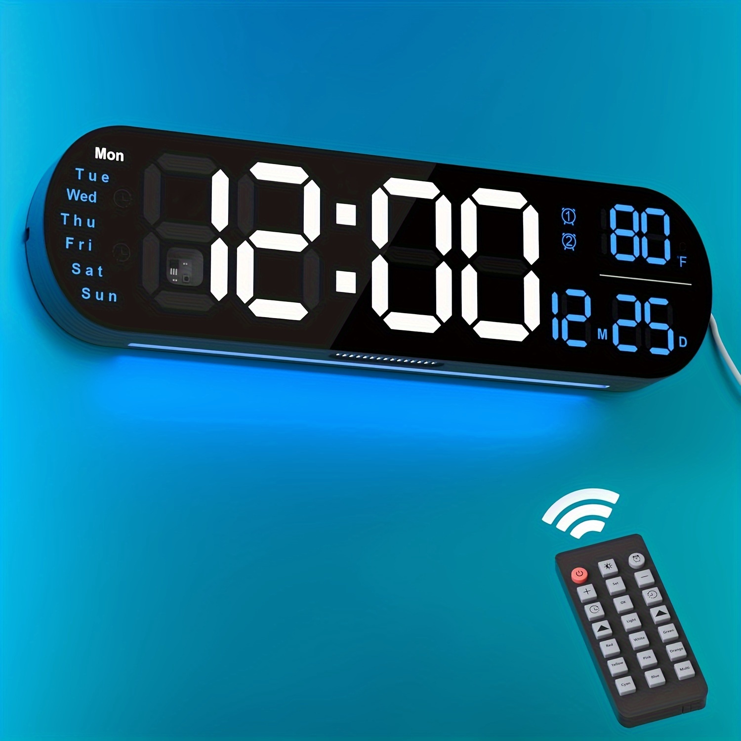 

Large Digital Wall Clock With Remote Control ', Auto , 9 Rgb Ambient Light, Dual Alarm Clock&timer, 12/24h Mode, Temperature For Bedroom, Wall Decor Gift For , Black