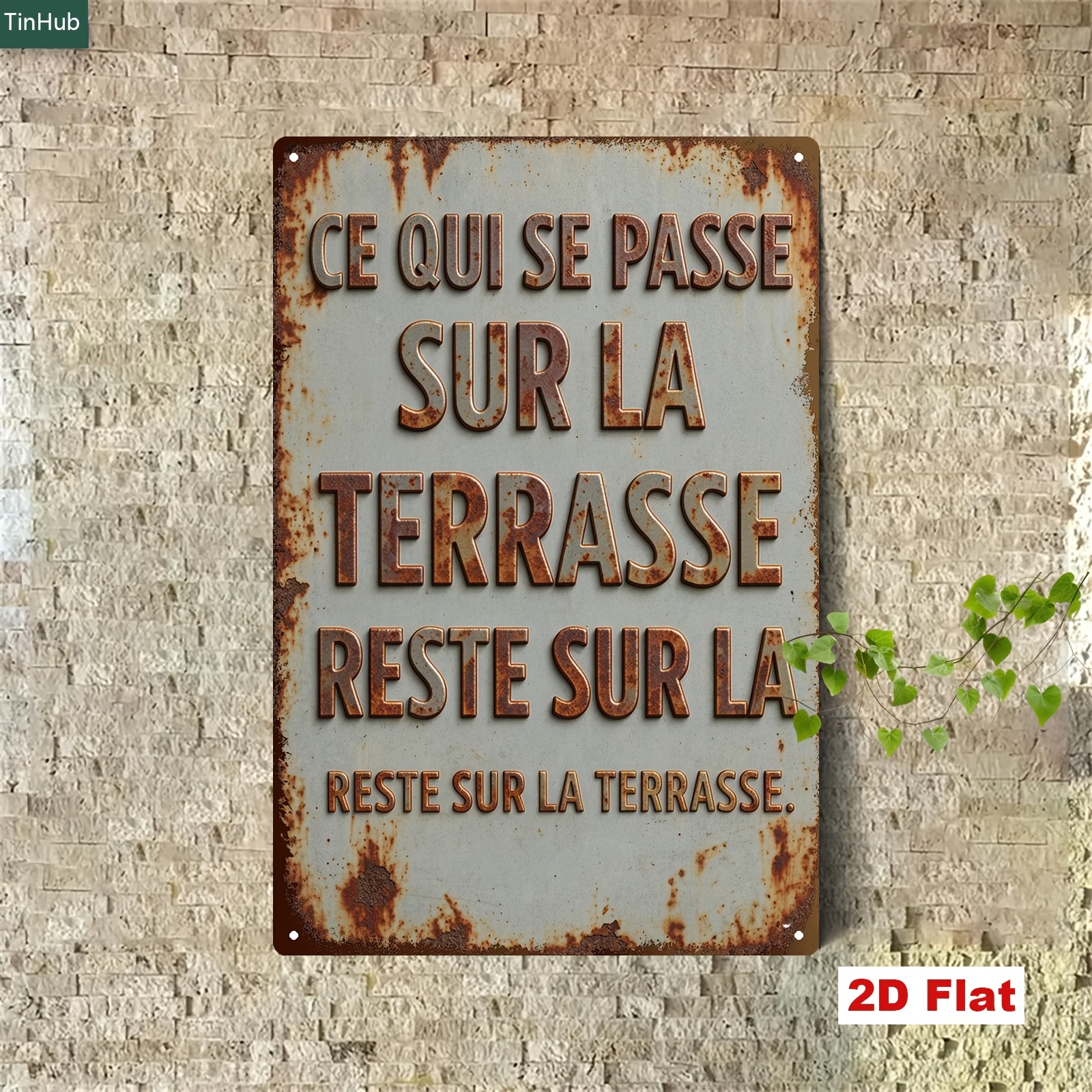 TEMU Panneau en fer plat 2D, 1 pièce, slogan français vintage, 7.87X11.81 pouces, avec la humoristique " sur , sur ", décoration de style industriel