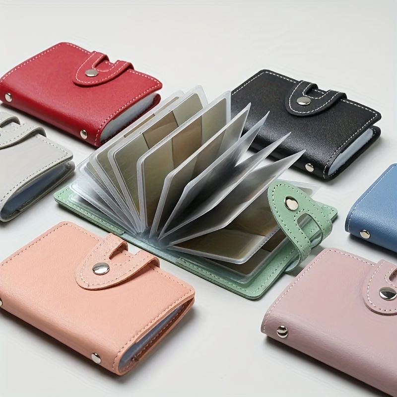1pc Synthetic Synthetic Leather Card Holder, Simple Snap Card Holder with 26 Card Slots, Ultra-Thin Snap Credit Card Wallet