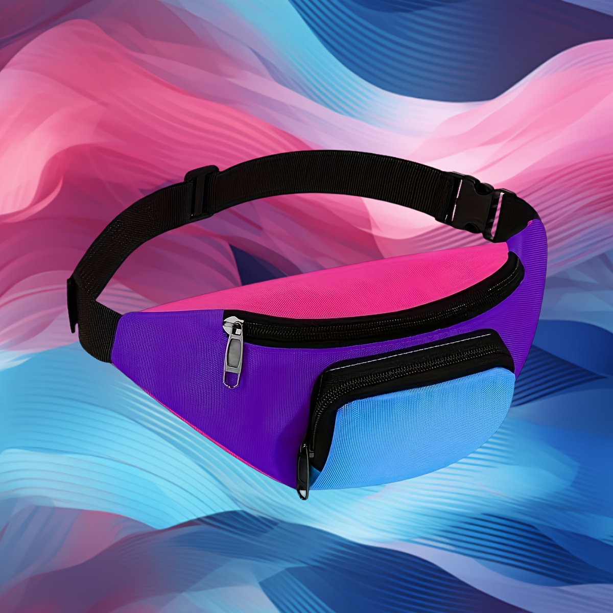 TEMU 1pc Unisex Vintage 80s Neon Light Waist Bag - Adjustable Nylon Belt Bag With 3 Pockets, Zipper Closure, Durable, Suitable For Travel, Festivals,