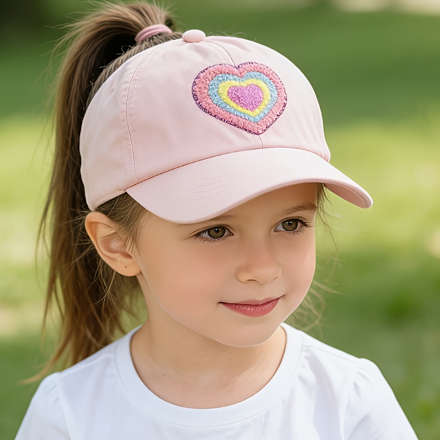 Image of 1pc Hat Spring Summer Sun Hat Baseball Cap With High Ponytail Empty Top Cartoon Cap Fashion Versatile Girls' Thin Sun Hat Suitable For Daily Outing And Play Suitable For Children Around