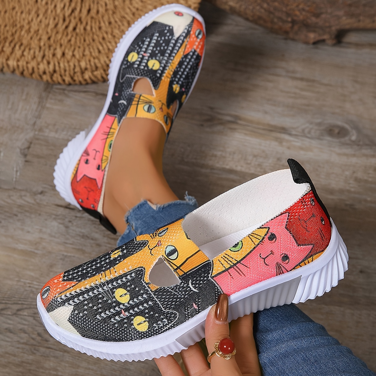 Canvas Shoes Cartoon Cat Shoes Women's Espadrilles Thick Sole