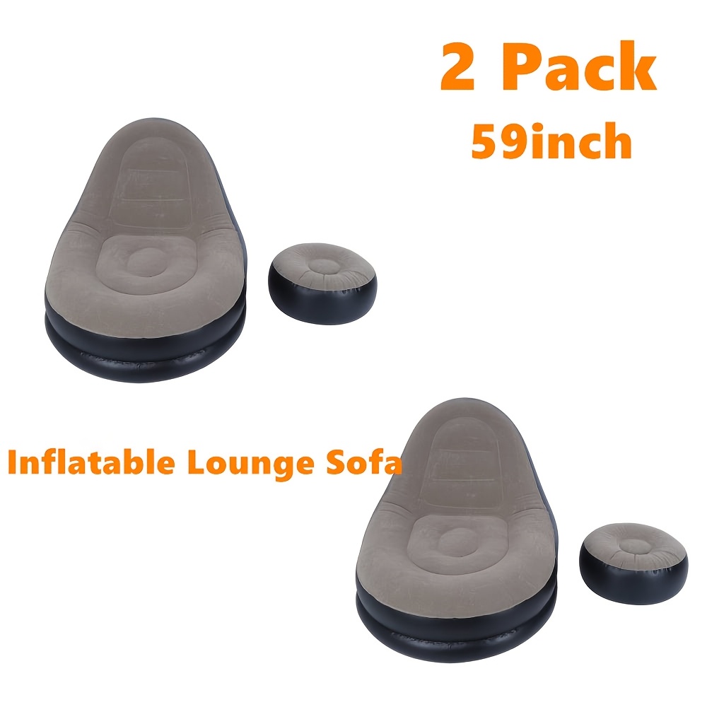 TEMU 59in Inflatable Lounge Sofa Kit For Adults, 2-pack Folding Portable Lazy Sofa With Footstool Lazy Flocking Recliner Chair Air Couch Sofa For
