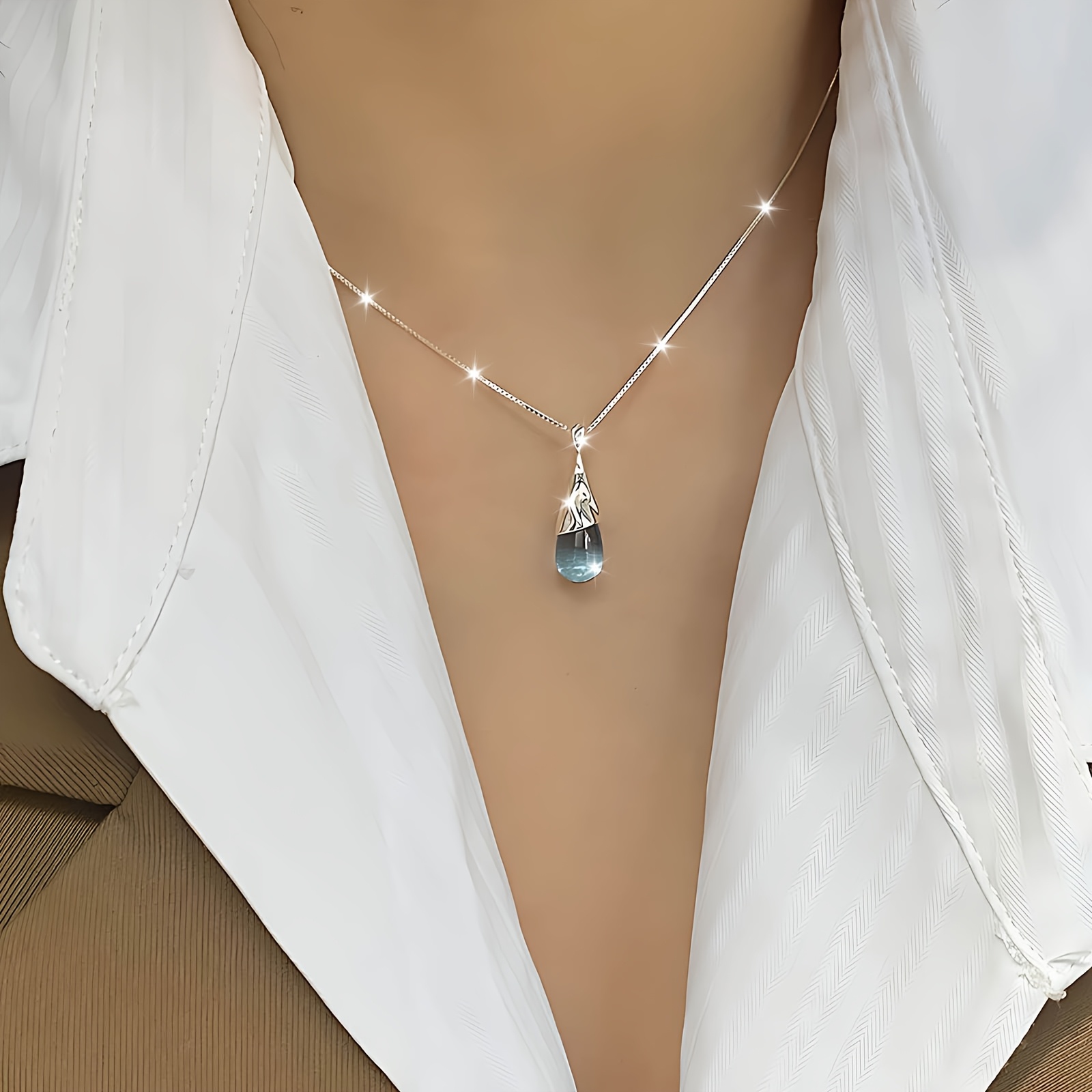 TEMU Collier avec pendentif goutte de bleu vintage, collier élégant bleu goutte de , bijoux bohèmes vintage pour femmes, tenue décontractée, fêtes,