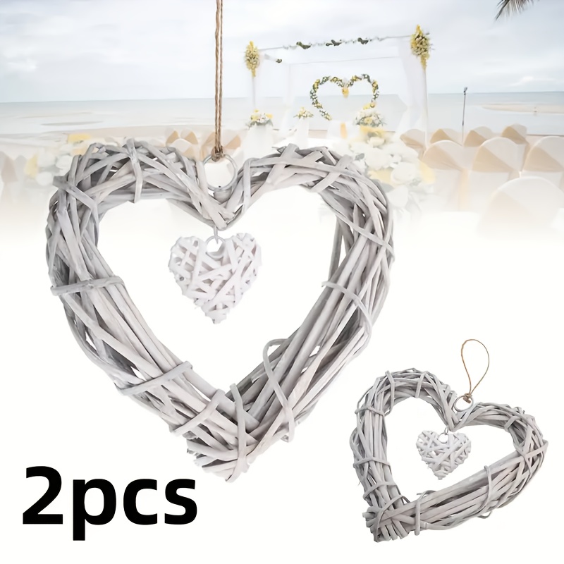 TEMU 1pc/2pcs Bohemian Wicker Heart Wreaths - Weddings & Birthdays, Includes Hanging Rope