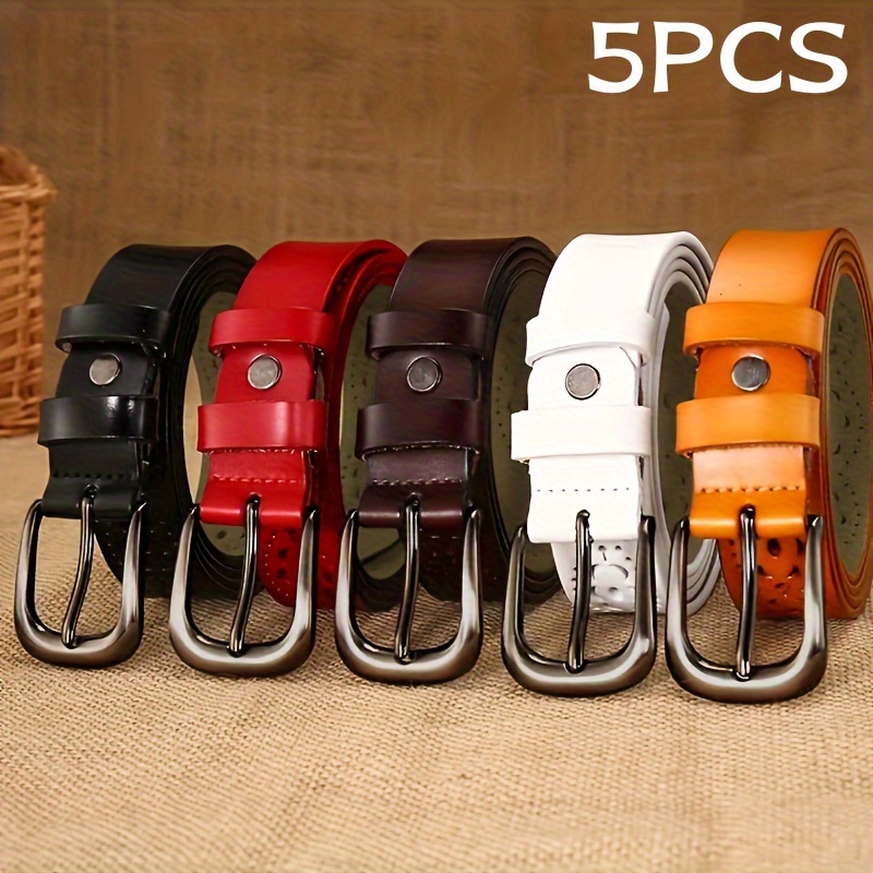 Image of Vintage Hollow Out Pu Belts Punk Solid Color Pin Waistband Pants Belt For Women