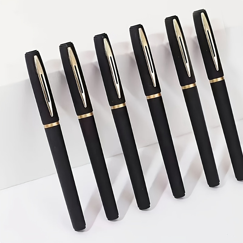 

6-pack -themed Plastic Pens, Ergonomic Fine Point With Click-off Cap, Round Body Shape, Suitable For 14+ - Black And Golden Frosted Writing Pens With Large Capacity