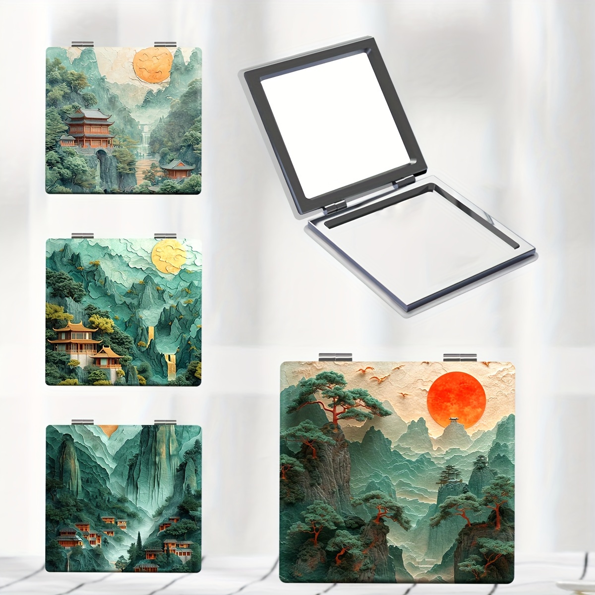 

1pc Portable Pocket Makeup Mirror, Foldable Hd Classical Oriental Retro Style Small Mirror, Outdoor Personal Care Supplies, Small Mirror Gift